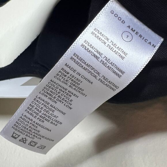 Good American Good Touch Thong Bodysuit Small Vneck Black Ruched Jersey Knit New - Picture 9 of 10